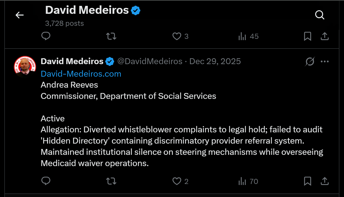 Forensic Evidence: medeiros-livewire-whistleblower-evidence-andrea-reeves-dss-commissioner-allegations-diverted-whistleblower-complaints-hidden-directory-steering-david-medeiros-2026-04-14-085158-seq-0218.png