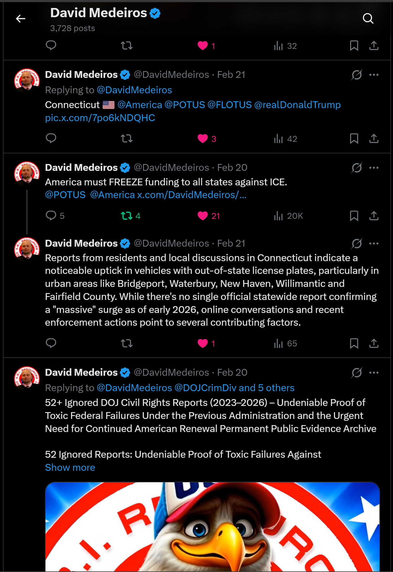 Forensic Evidence: medeiros-livewire-whistleblower-evidence-out-of-state-license-plates-connecticut-ice-funding-freeze-52-ignored-doj-civil-rights-reports-david-medeiros-2026-04-14-082031-seq-0128.png