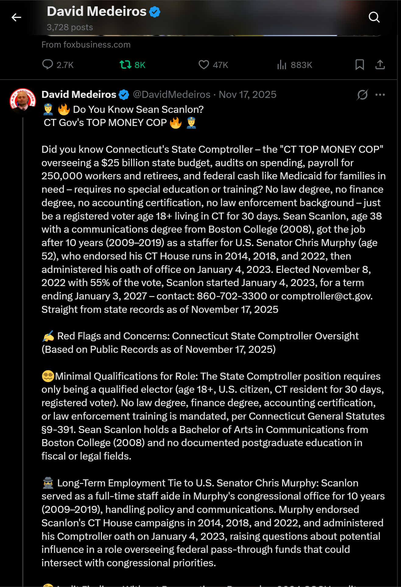 Forensic Evidence: medeiros-livewire-whistleblower-evidence-sean-scanlon-ct-comptroller-top-money-cop-no-finance-healthcare-law-enforcement-background-murphy-ties-david-medeiros-2026-04-14-092334-seq-0303.png